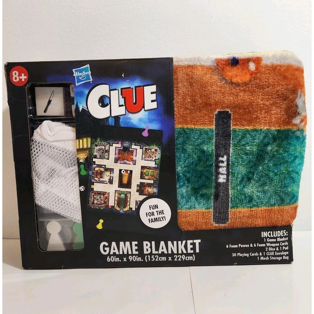 NEW Hasbro Clue Game Blanket 60x90 Family Floor Game Complete w Box‎ 2024